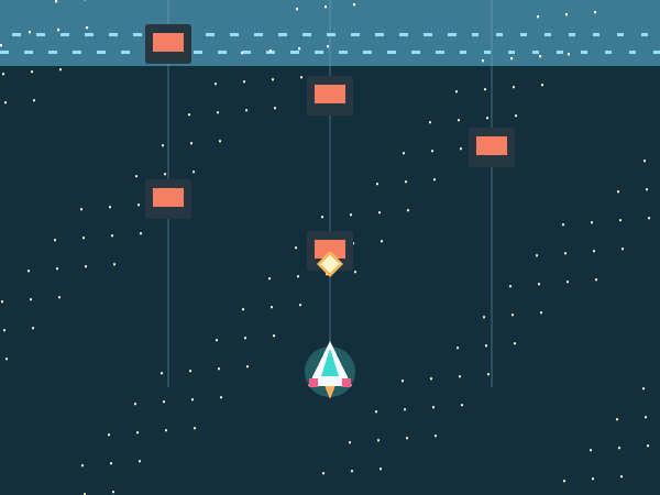 A neon ship dodging obstacles in a glowing city lane field